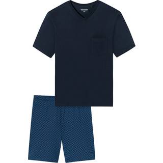 Schiesser Herren Pyjama blau Jersey-Baumwolle Gemustert