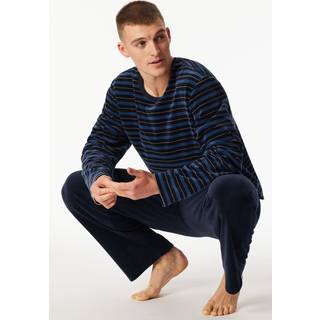 Schiesser Herren Pyjama blau Baumwolle & Mix Gestreift