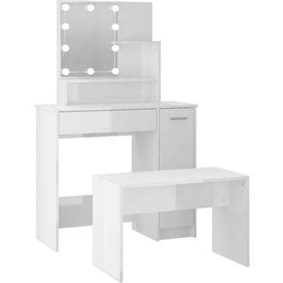 Makeupbordssæt Med Led-Lys Konstrueret Træ - Hvid højglans / 86.5 x 35 x 136 cm