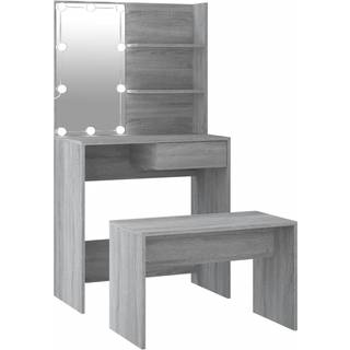 makeupbordssæt med LED-lys konstrueret træ grå sonoma-eg
