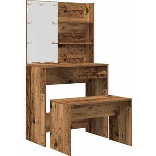 Frisørbordssæt med LED Gammelt træ i træimprægnering