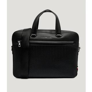 Metal Logo Woven Crossbody Laptop Bag