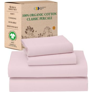California Design Den Queen Lagens?t - Bl?dt 100 % ?kologisk senget?j med dybe lommer Crisp Percale ?ndbart og holdbart senget?jss?t (Pink - Krid