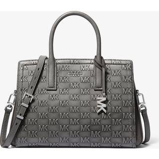 MK Laila Medium Logo Embossed Burnished Leather Satchel - Grey - Michael Kors - ONE SIZE