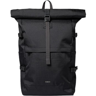 Sandqvist Icon Rolltop Backpack L - Black with Black Leather - One Size