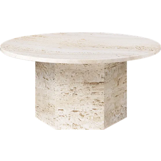 Gubi Epic Sofabord Rund 80 Cm - Sofabord Travertin Neutral White - 10042386