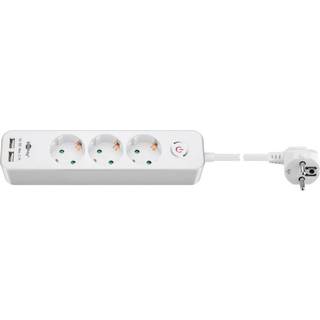 3-vejs strømskinne med switch, schuko og 2 USB-porte