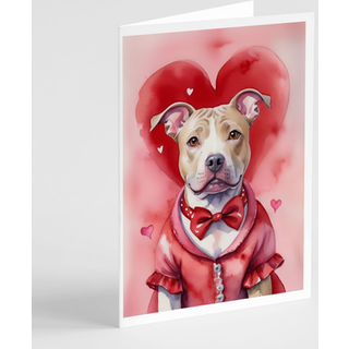 Caroline's Treasures DAC5407GCA7P Pit Bull Terrier Mine Valentine lykønskningskortpakke med 8 blanke kort med konvolutter, finurlig A7 -størrelse