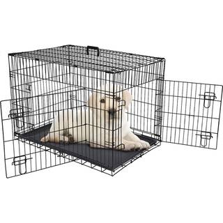 Epetlover 36-tommer dobbeltdrs hundekasser Folde metal kledyrs kennel trdbur med bakke til sm mellemstore hunde indendrs udendrs rejsebrug