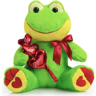 Hollyhome Jeg elsker dig frø udstoppet dyreplysfrø med røde hjerter og bue søde plys legetøj til Valentinsdag 20 tommer