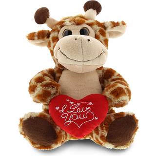 DolliBu I Love You Valentine Plys siddende giraf - sdt udstoppet dyr med rdt hjerte og navnetilpasningsgave til Valentinsdag Fdselsdag fdsels