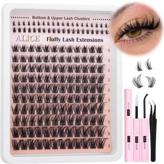 ALICE Wispy Lash Clusters Kit Cluster Eyelash Extension Kit 6-18 mm Volume Lash Extensions Kit CD-Curly Individual Lash Kit med bundvipper Bond o