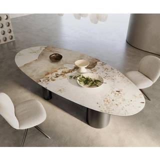 Esstisch Edge Oval 280x130 Keramik Minas Melange Weiß-Beige Troa Edelstahl Graphit - Minas Melange Weiß-Beige