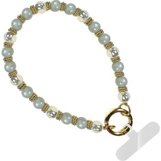 Save the Girls Clip and Go telefonarmbnd (perle m/bl perler) - hndfri telefonhndledsstrop - multifunktionelt armbnd eller halskdeholder til