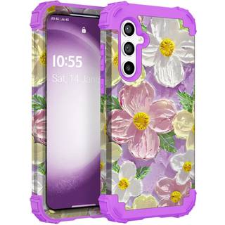 SleekCover til Galaxy S23 Ultra Case 3 i 1 oliemaleri Blomstermnster Heavy Duty stdsikker beskyttelse Silikonegummi bumper+hrdt plastik beskyt