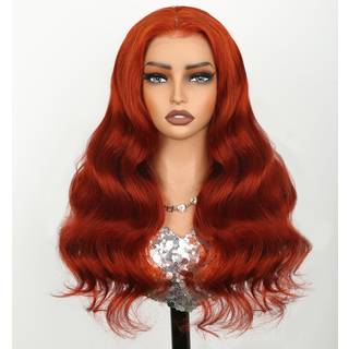 Kesenmu Ginger Wig Menneskehr 13x6 HD Ginger Body Wave Blonde Frontal Parykker Menneskehr Pre-plukket med babyhr 210% tthed Farvet orange par