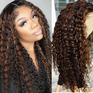 Super idol Fremhv Deep Wave Blonde Frontparyk Menneskehr Brasiliansk Ombre Blondelukning Paryk 4?4 Blonde Forside 20 Tommer Ombre Menneskehrpa