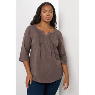 Yours Curve Yours Curve Brown Pintuck Henley Top