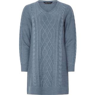 M & Co M & Co Blue V Neck Cable Tunic Jumper