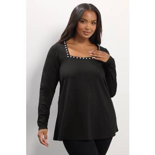 Yours Curve Yours Curve Black Long Sleeve Square Neck Swing Top