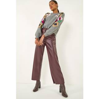 Roman Roman Red Faux Leather Wide Leg Crop Trousers