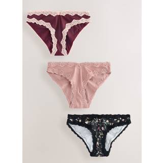 Next Pink/Berry/ Black Floral Brazilian High Shine Lace Trim Knickers 3 Pack