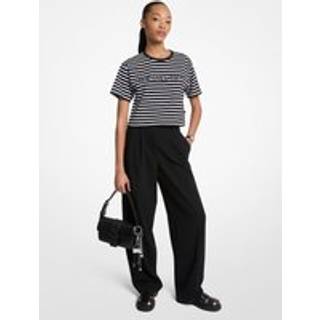 MK Striped Logo Cotton Cropped T-Shirt - Black - Michael Kors - XXL