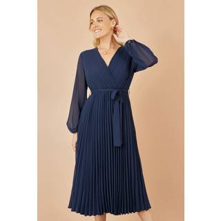 Yumi Yumi Blue Pleated Wrap Midi Dress With Sheer Long Sleeves - 10