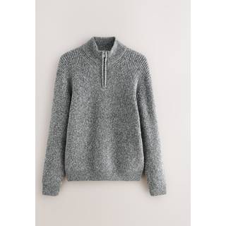 Next Grey Regular Fit Textured Knit Quarter Zip Neck Jumper