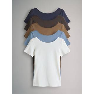 The Set The Set Navy Blue/Chocolate Brown/Brown/Light Blue/Cream 5 Pack Scoop Back Fittted Short Sleeve T-Shirts
