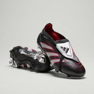 Predator Obsidian Strike Fold-Over Tongue Firm Ground fodboldstøvler - Core Black / Silver Metallic / Vivid Red - 44 2/3