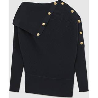 Reiss Reiss Navy Lexi Rib-Knit Button Shawl Jumper