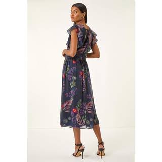 Roman Roman Blomster Tryk Frill Midi Kjole - 46