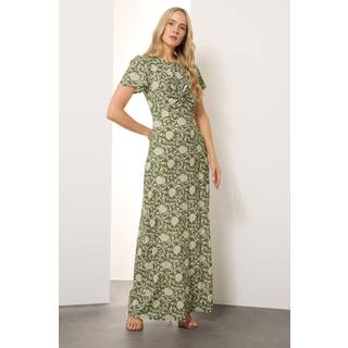 Lts Tall Green Floral Ruched Maxi Dress 14 Lts | Tall Women's Floral Dresses