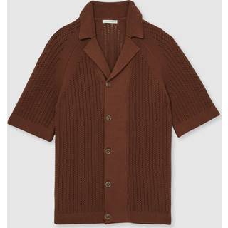 Reiss Reiss Tobacco Brown Alphonso Cotton Textured-Knit Cuban-Collar Shirt - medium