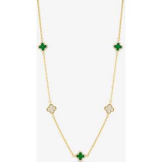 Jon Richard Jon Richard Gold Plated Pave and Malachite Clover Necklace