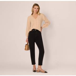 Adrianna Papell Adrianna Papell Pointelle Langærmet Hæklet Cardigan med V-hals og Knapper