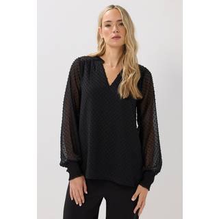 Lts Tall Black Dobby Spot Shirred Cuff Top 18 Lts | Tall Women's Shirts & Blouses