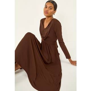 Roman Roman Brown Twist Front Stretch Midi Dress - 40
