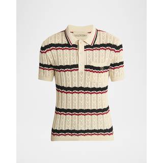 Valentino VLogo pointelle striped cotton polo shirt - beige - EU 54