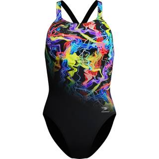Speedo Women's Placement Printed Powerback Badedragt Damer størrelse 40 farve sort