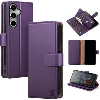 Shieldtop Kompatibel med Samsung Galaxy S24 FE Pung-etui med kortholder Kvinder Mnd RFID-blokerende PU-lder Flip TPU Beskyttelsescover Kreditko