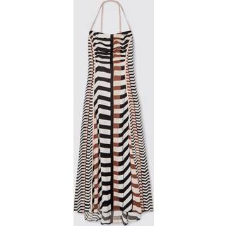 Reiss Reiss Black/Brown Georgie Chevron-Stripe Ruched Midi Dress - EU 42 (UK 14)