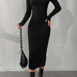 TEMU Um High-neck Slim Fit Sweater Dress | Elegant Solid Color, Autumn-winter Collection