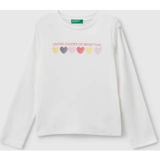 Benetton Benetton Girls Glitter Print Long Sleeve White T-Shirt (2-6 yrs)