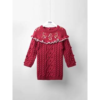 Jojo Maman Bébé JoJo Maman Bébé Red Strawberry Embroidered Cable Frill Knitted Dress - 116-122cm (6-7 Years)