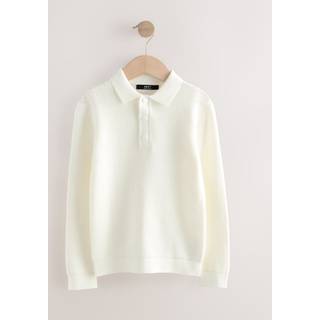 Next Ecru Cream Long Sleeve Textured Polo Shirt (3-16yrs) - 6 Yrs