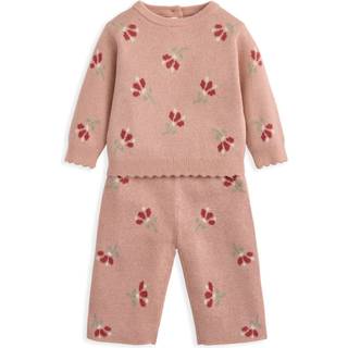 Mamas & Papas Mamas & Papas Pink Jacquard Floral Knit Top & Bottoms Set