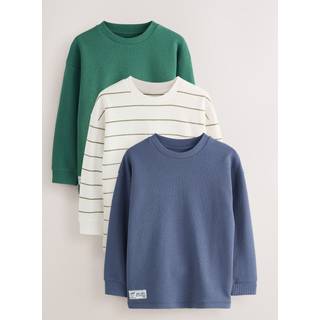 Next Afslappet pasform, Langærmet teksturerede T-shirts 3 pakke (3-16år)