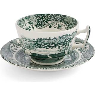 Spode Heritage Green Italian tekop med underkop 20 cl, grøn/hvid